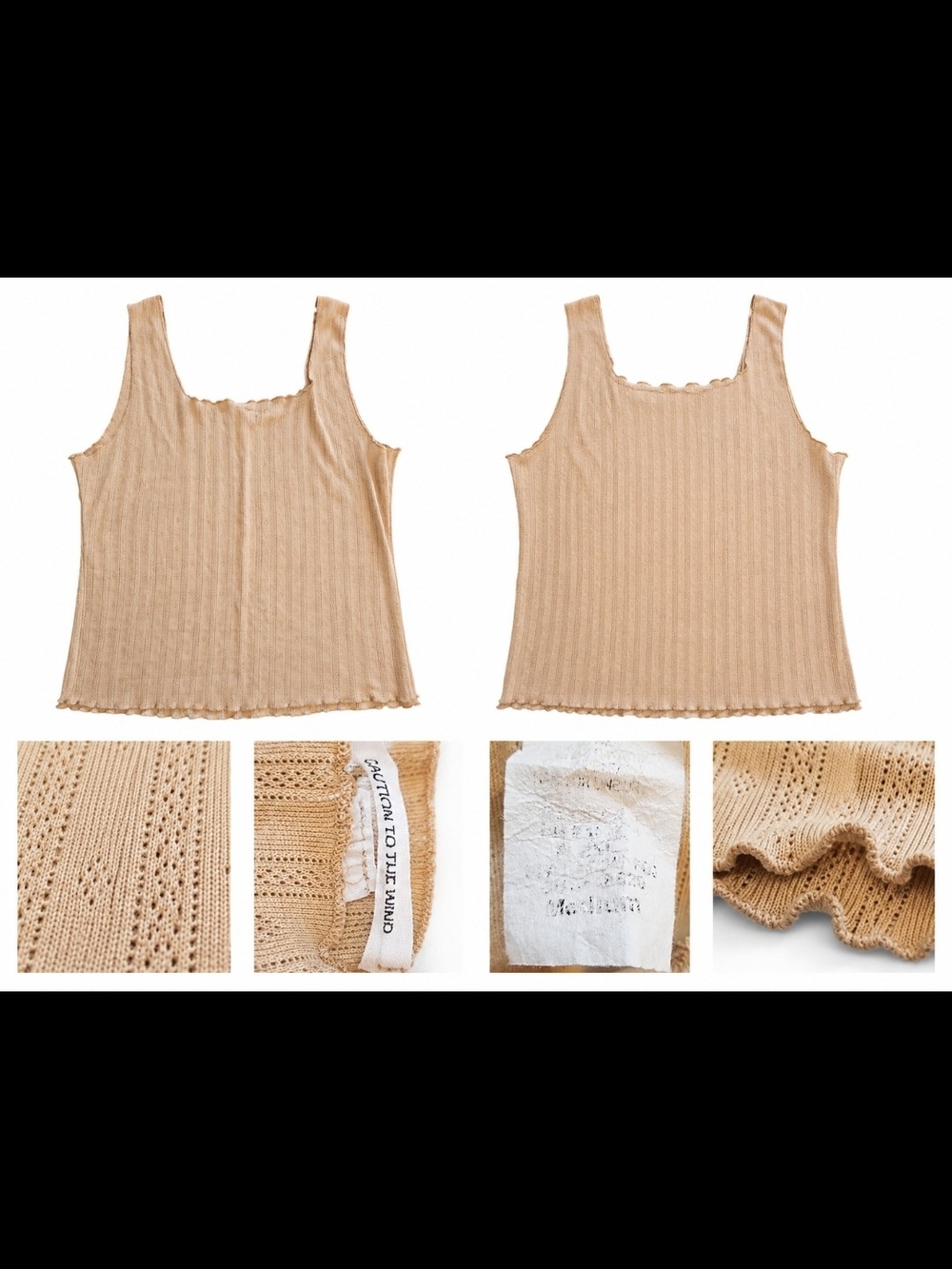Beige Pointelle Knit Tank Top – Women's Size Medium